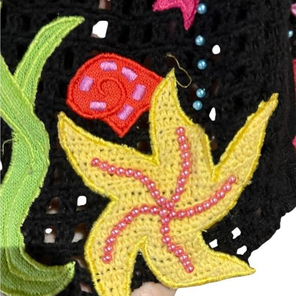 Hampshire Studio SeaLife Colorful Embroidered Black OpenFront Cardigan Womens XL - Picture 7 of 12